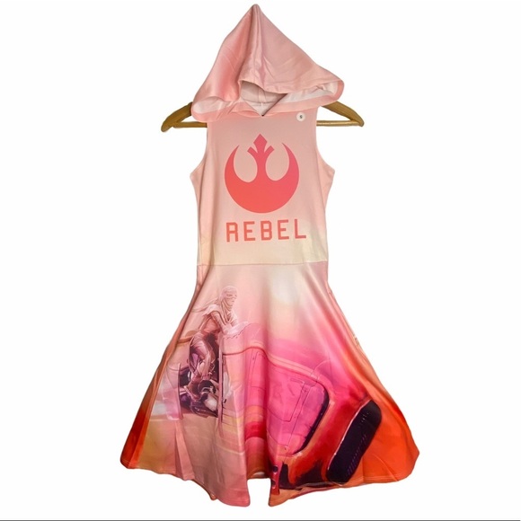 Star Wars Juniors Pink Hooded Rebel Dress Rey Medium - Picture 2 of 13
